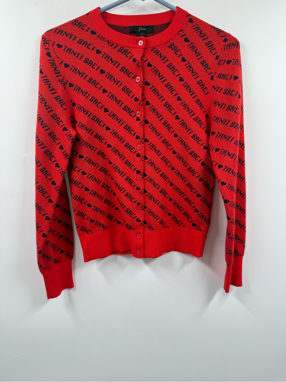 J. Crew Red Button-Front Logo Print Cardigan
